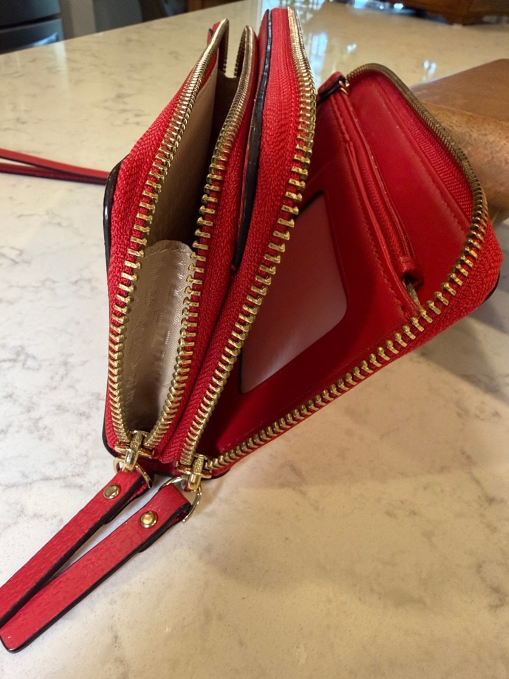 kate spade Red Pebbled Leather Zip-Around Wristlet - Picture 7 of 10